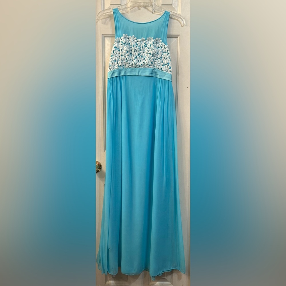 Vintage (1968) Blue with White Lace Prom Dress, approx size 4-6 - Picture 1 of 2